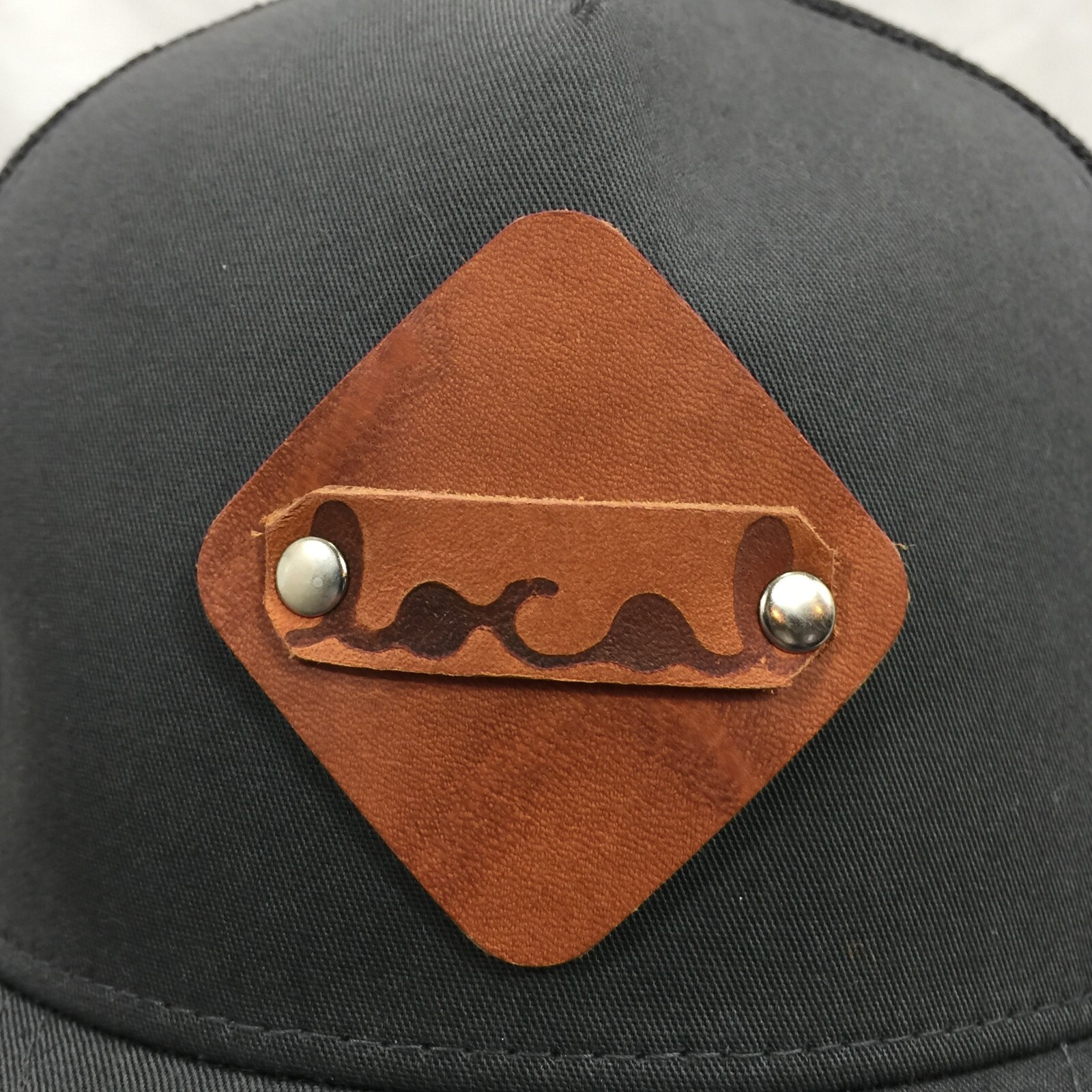 Local Leather Patch Snapback Trucker Hat Gray Bla… - image 2