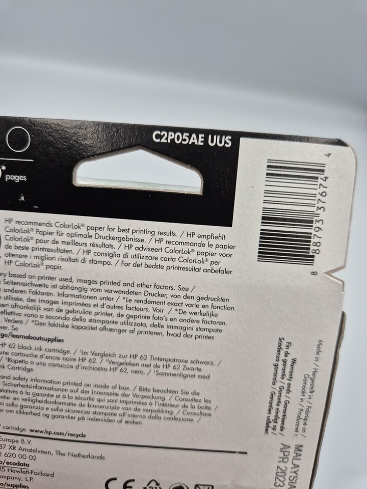 HP 62XL Ink Cartridges Ink Cartridges Black Warranty APR 2023