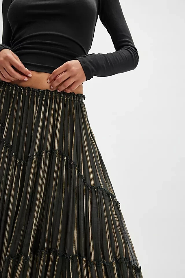 Falda midi estampada Free People FP One Ember a rayas tiro medio asimétrica XS NUEVA CON ETIQUETAS Foto 4 de 4