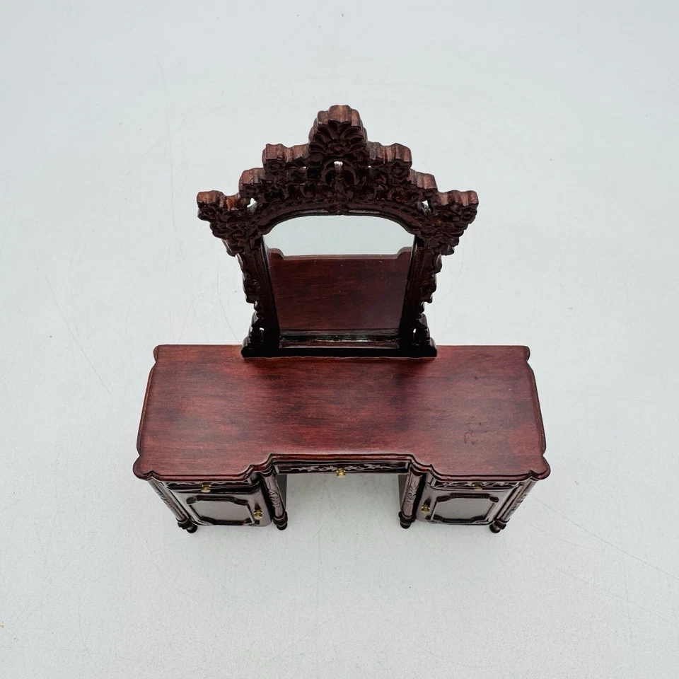 Dollhouse Bespaq Bedroom Vanity & Stool 1:12 Ornate Carved Wooden Design RARE - Image 4 of 4
