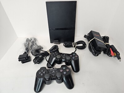 Sony PlayStation 2 PS2 Slim Black Console OEM Black Controllers and extenders