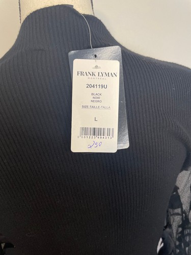 Blusa Frank Lyman Mujer L/S Acanalada Cuello Simulado Negra Malla Flores Hojas Talla L - Imagen 5 de 8