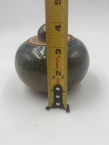 Micheal Zoeller Pottery Blue Green Brown w/ Lid Trinket Jar/ Pot Glossy - Signed - Picture 9 of 9
