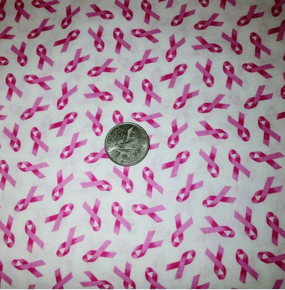 Fabric Breast Cancer Pink Ribbons on White ELIZABETH Cotton 1/4 Yard 407 - Image 2 of 3