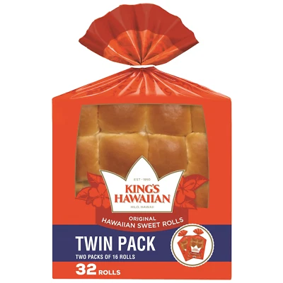King's Hawaiian, Hawaiian Bread Sweet Rolls, 2 Pack, 16-count