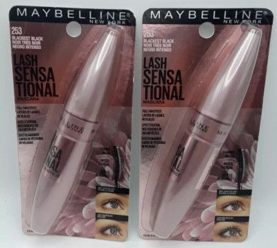 2 Maybelline New York BLACKEST BLACK #253 Lash Sensational Washable Mascara NEW
