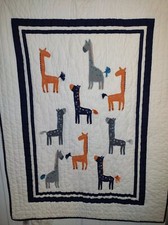 POTTERY BARN KIDS HARPER CRIB QUILT VARIOUS GIRAFFE APPLIQUES CLEAN NO DAMAGE