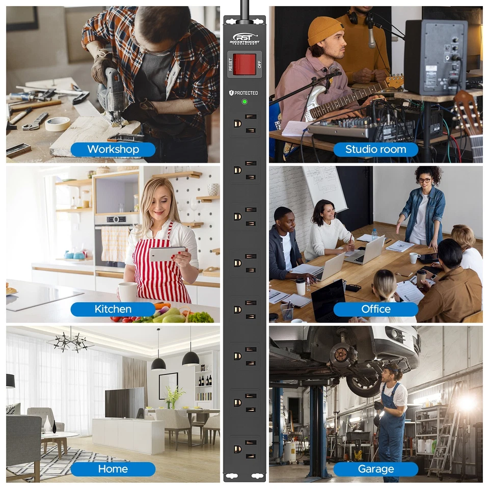 8 Outlet Heavy Duty Surge Protector Power Strip Bar 2100 J oules 15A Circuit 6FT - Image 3 of 4