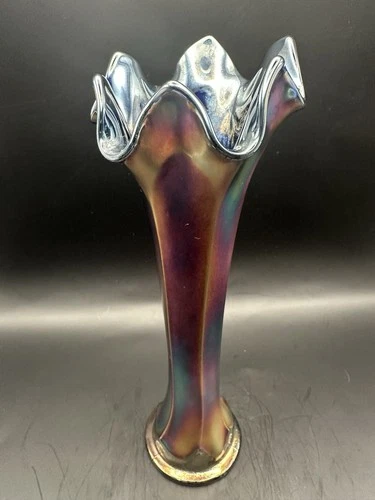 FENTON Blue Carnival Glass 9.5" Flute Vase