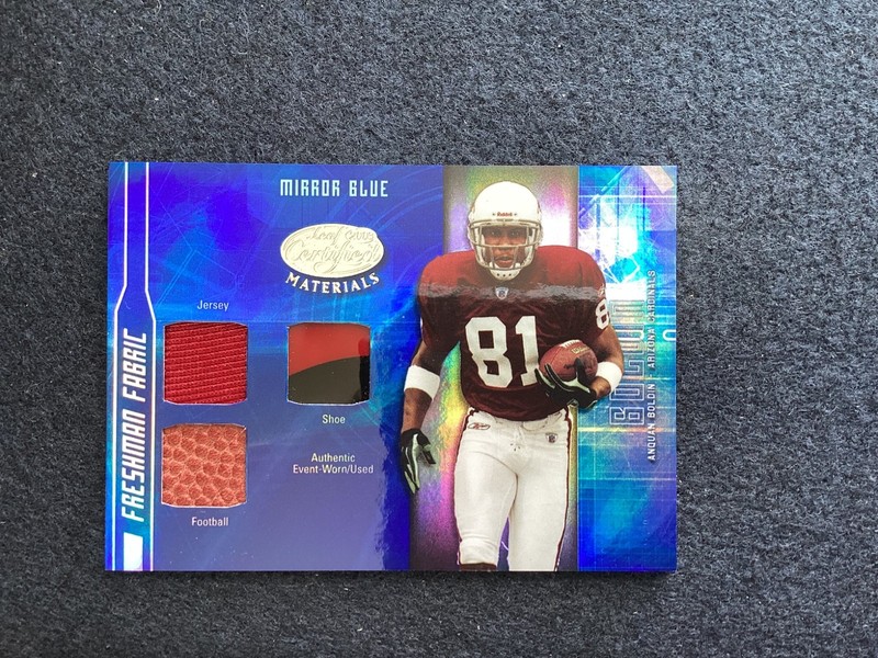 2003 Donruss Anquan Boldin MirrorBlue #12/50 FreshmanFabric Jersey,Shoe,Football