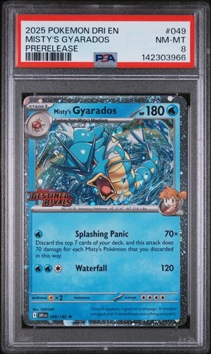 2025 POKEMON DRI EN-DESTINED RIVALS PRERELEASE #049 MISTY'S GYARADOS PSA 8