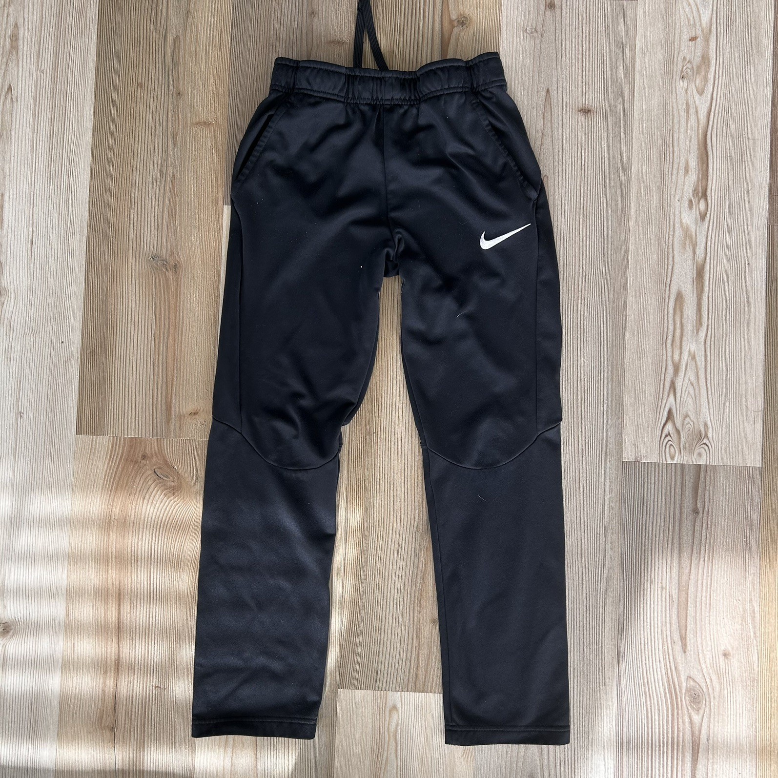 Nike Dri-fit Youth XL Black Pants Jogger Straight Leg White Swoosh Sweats Boys