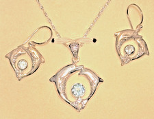 Stauer 3 Pc Sterling Silver 925 & Blue Topaz Dancing Dolphins Jewelry Set
