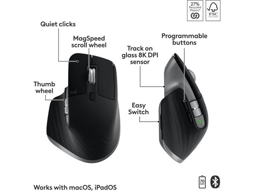 Logitech MX Keys S Combo for Mac, Wireless Keyboard and Mouse with Palm Rest, - 第 3/5 張圖片