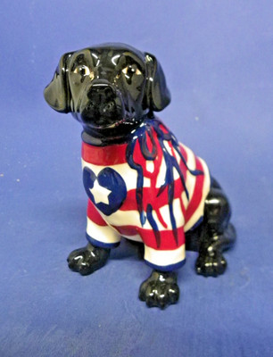 Blue Sky Clayworks Patriotic Black Lab Puppy Dog Figurine July 4th Decor 7'' NEW