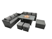Fimous Rattan Garden Furniture Sofa Sets Outdoor Patio Gas Fire Pit Dining Table