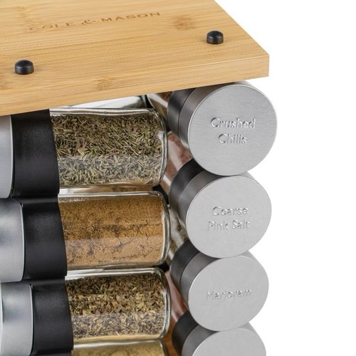 Cole & Mason Blyth Classic Wooden 16 Jar Carousel Bamboo - Spice Rack New - Picture 3 of 5