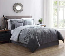 | Mint Collection | Woven Jacquard Damask Comforter Set, Full/Queen, 7 Pieces...