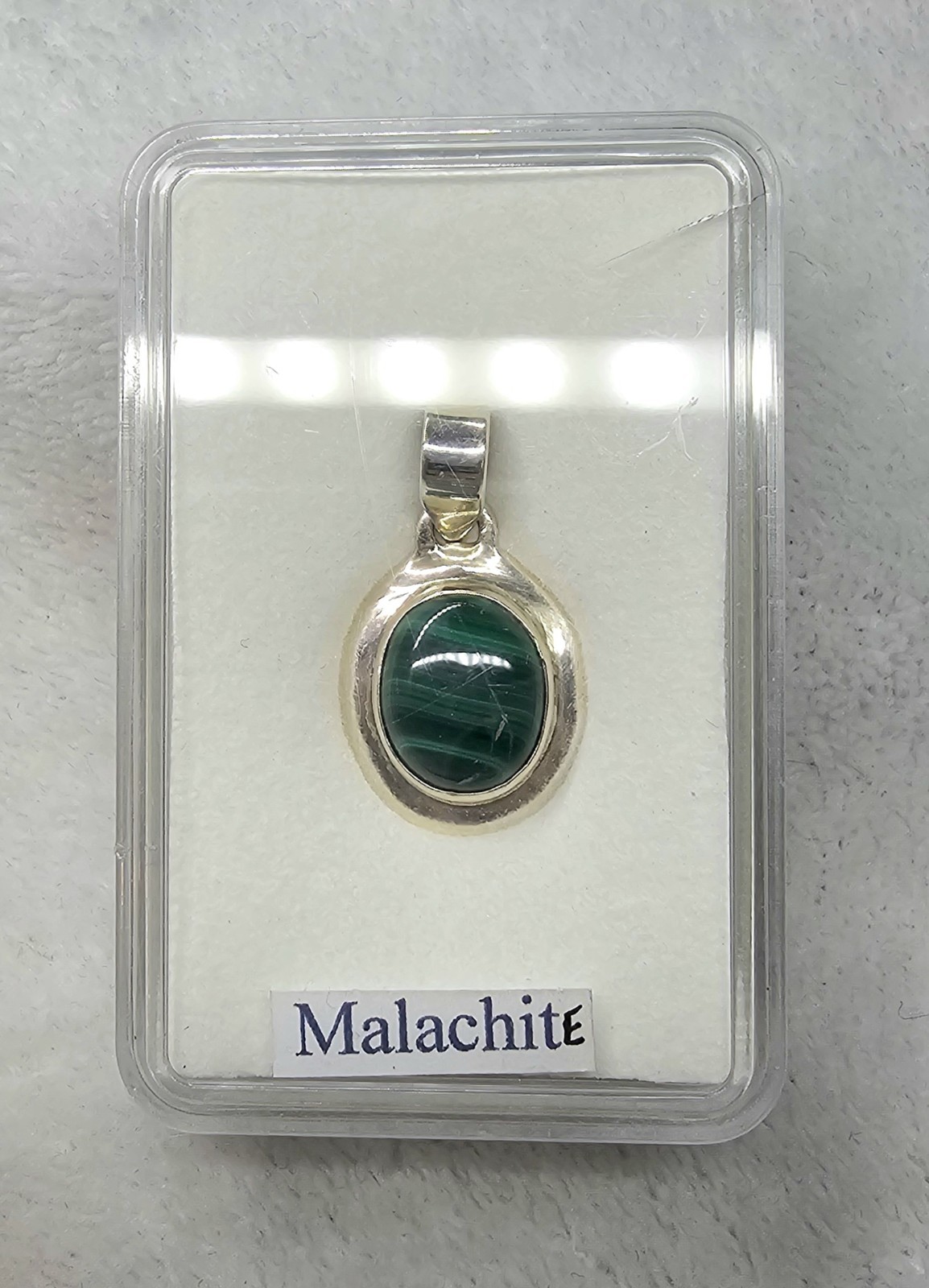 925 Sterling Silver Malachite Pendant – Natural Green Banded Stone Oval Cabochon