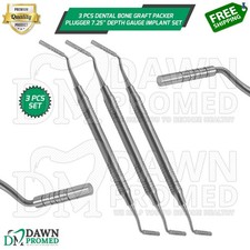 3 Pcs Dental Bone Graft Packer Plugger 7.25" Depth Gauge Implant Instruments Set