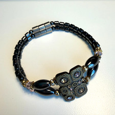Magnetic Hematite Beaded Bracelet With Rhinestones
