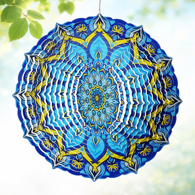 Hanging Wind Spinner 12 Inch, Mandala 3D Stainless Steel Wind Spinner, Garden Ya