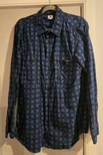 Camisa de Trabajo Randy's Garments Popelina Cepillada a Cuadros Negra Azul Usada Talla XL Buena