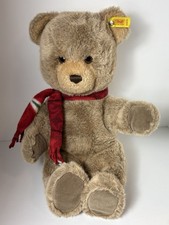 Steiff Sitting Brown Teddy Bear Brown Red Scarf Ear Button 0205/35 Vintage 14"