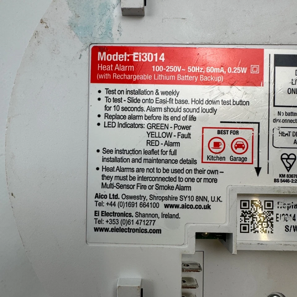 Aico Mains Heat Alarm Ei3014 with Rechargeable Backup & Easi-Fit Base - Image 4 of 4