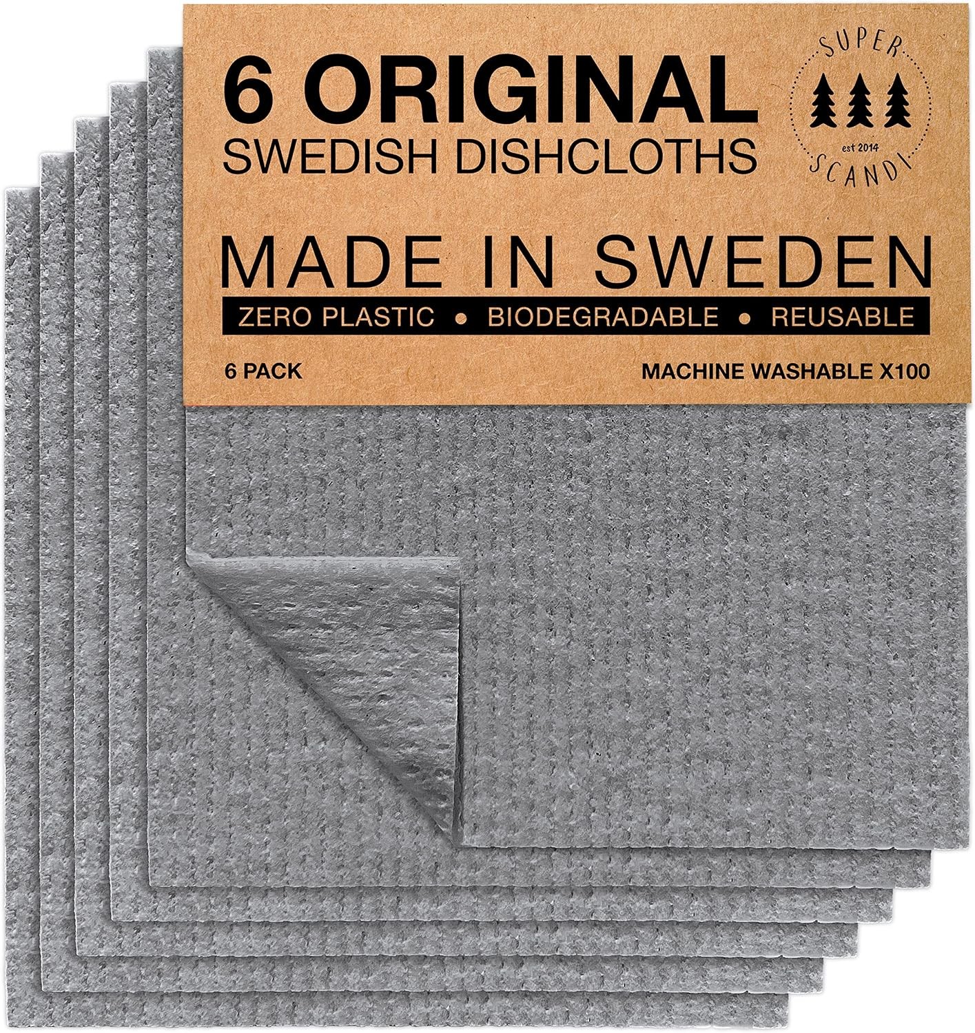 6 Pack Reusable Cleaning Cloths Biodegradable Swedish Dishcloth Washable