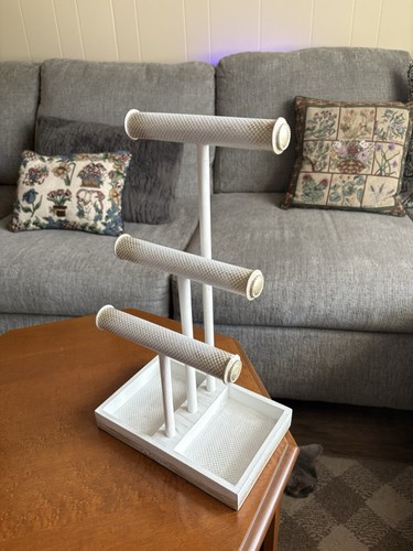 White 3-Tier Wood Bracelet Display Stand Angled Slant Back Matted Jewelry Holder