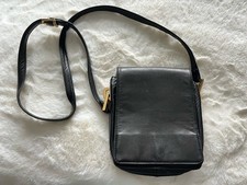 Perlina New York Black Leather Crossbody Bag Vintage Gold Hardware