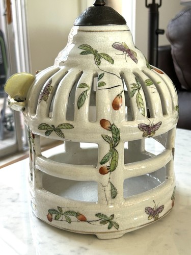 Porzellan Vogelkäfig handbemalt La Maison Au Soleil französisch um 1900 selten - Bild 7 von 12