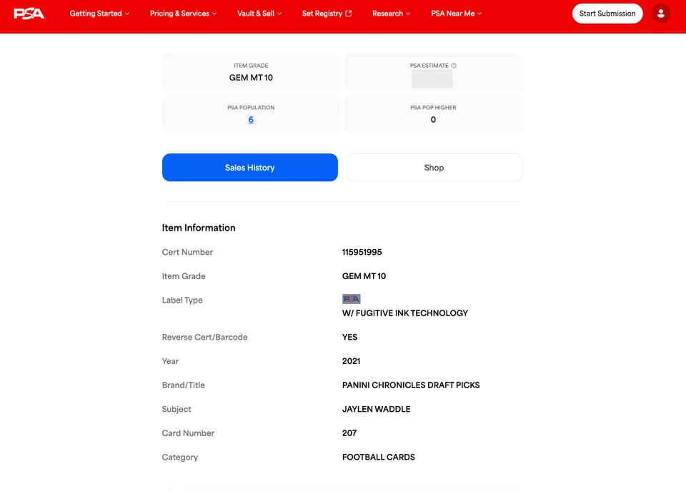 Jaylen Waddle PSA 10: 2021 Panini Chronicles Draft Donruss Optic Rookie POP 6 - Image 3 of 3