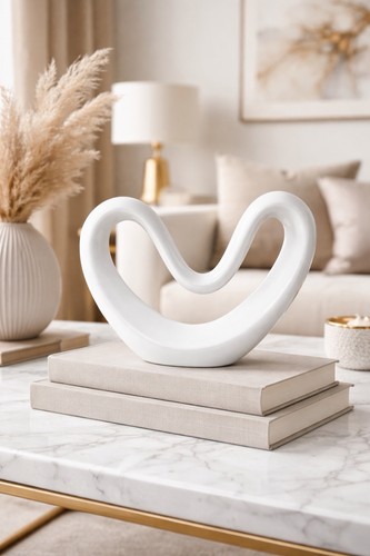 Modern White Abstract Loop Ceramic Sculpture Minimalist Home Decor Art Piece