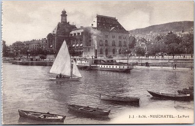 Neuenburg Vintage Postkarte Hafen See Kai Boote Dampfer Schweiz
