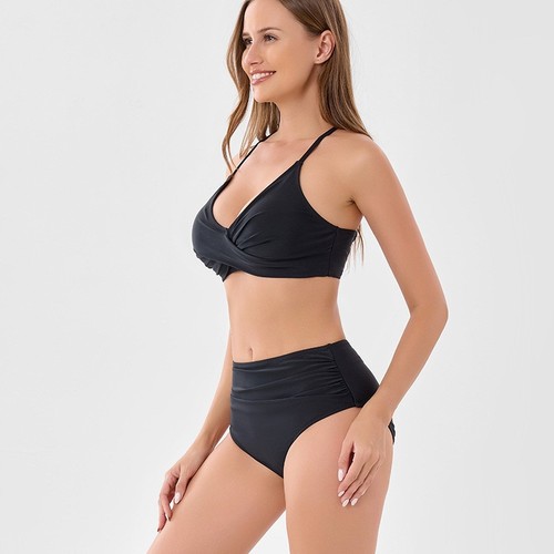 2025 new swimsuit cross strap plus size bikini bikini solid color split swimsuit - Picture 5 of 11