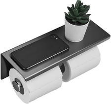 Bathroom Double Toilet Paper Holder with Spacious Shelf Toilet Roll Tissue Rack