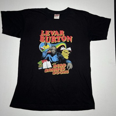 VTG Levar Burton Reading Rainbow T-Shirt Read Banned Books - Medium Made In USA 