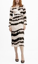 NWT Mango Women’s Tie-Dye Pleated Shirt Wrap Dress Cream & Brown Sz 10