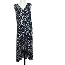 J for Justify Dress Womens Navy White SZ 3X Daisy Print Wrap Midi Cottagecore