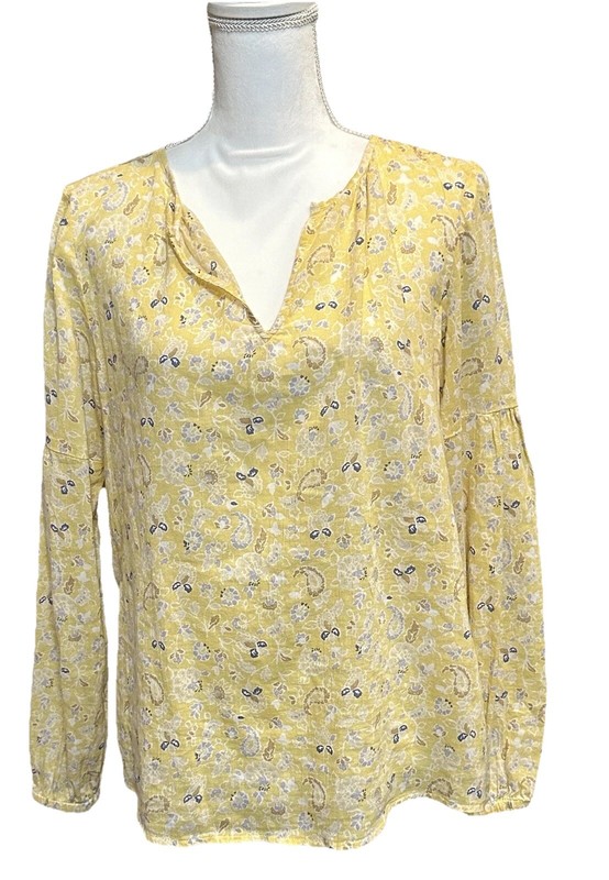 Womens gap yellow floral long sleeve top blouse small Lightweight Spring summer