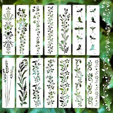 14 Pack Large Floral Vine Stencils for Painting, 12x3 Inch Reusable Leaf Flower