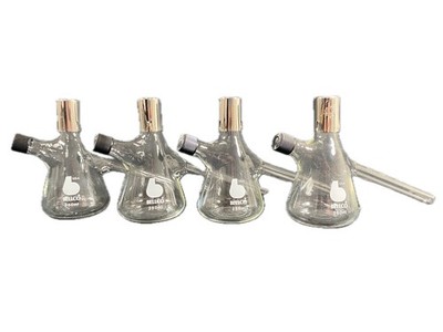 BELLCO Glass 250mL Nephelo Culture Flask Clean Out Port Steel Closure (4/Case)