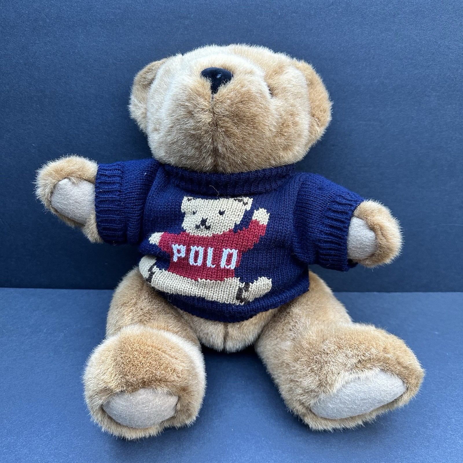 1997 Polo Ralph Lauren Teddy Bear Navy Sweater Plush Collectible Jointed Legs