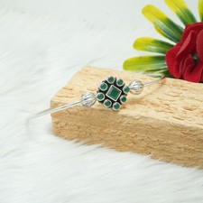 Sterling Silver Green Onyx Boho Bangle - Wedding Jewelry - Adjustable Bangles