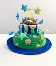 Blue Plush Happy Birthday Cake Hat Unisex Adult Size Fancy Dress Party Hat Fabri