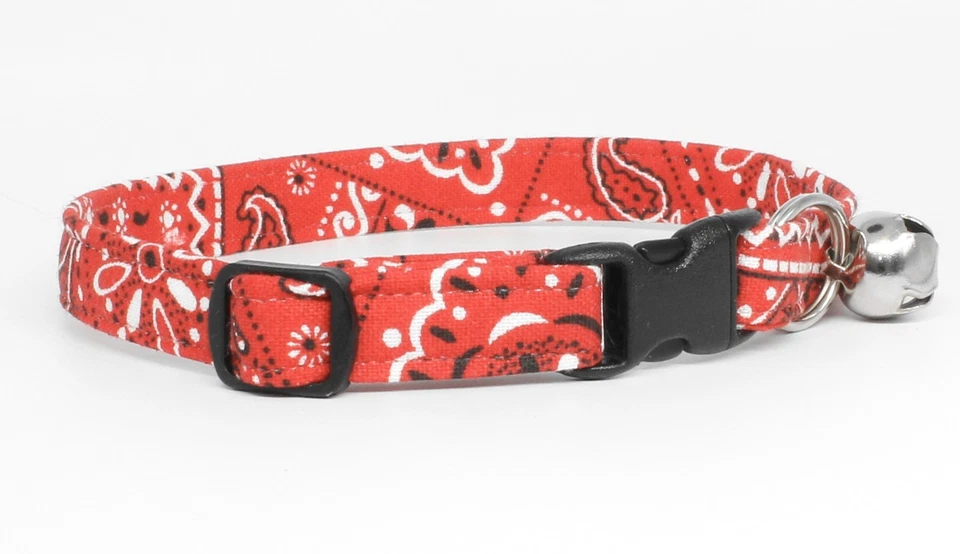 NEW HANDMADE BREAKAWAY SAFETY CAT COLLAR ~  Red Bandana ~ Cotton - Image 1 of 1