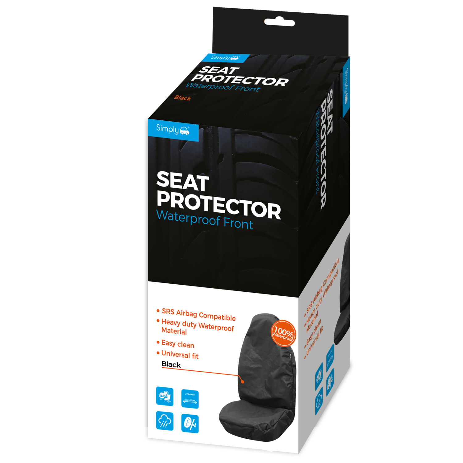 Simply Auto ABSBP01 Black Heavy Duty Waterproof Airbag Compatible Seat Protector