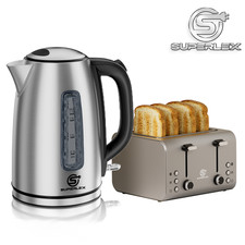 SUPERLEX Kettle & Toaster Set Silver &ndash; 1.7L Rapid Boil Kettle & 4 Slice Toaster